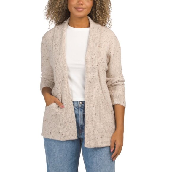 VERVE AMI Fawn Grey Heather Fleck Cozy Open Front Cardigan With Pockets - Picture 1 of 2